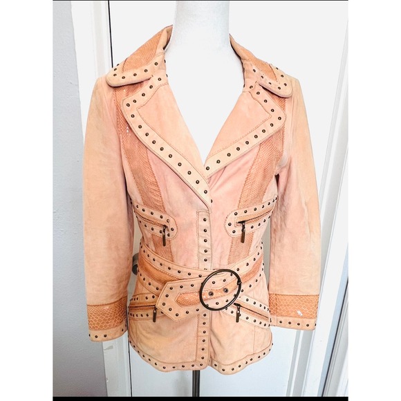 Roberto Just Cavalli studded light pink jacket Y2K sz S
